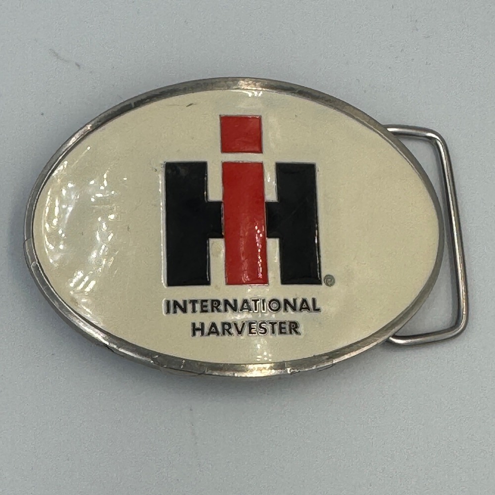 International Harvester IH Logo Belt Buckle Oval Enamel Cream Red Black Mens
